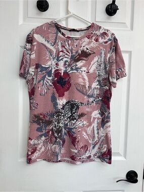RW&CO. Rose Pink Tropical Leopard Print Short Sleeve Tee
